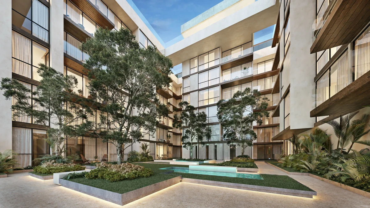 Image of Garden at Ceiba at 25, featuring Modern Architecture, Landscaped Courtyard.