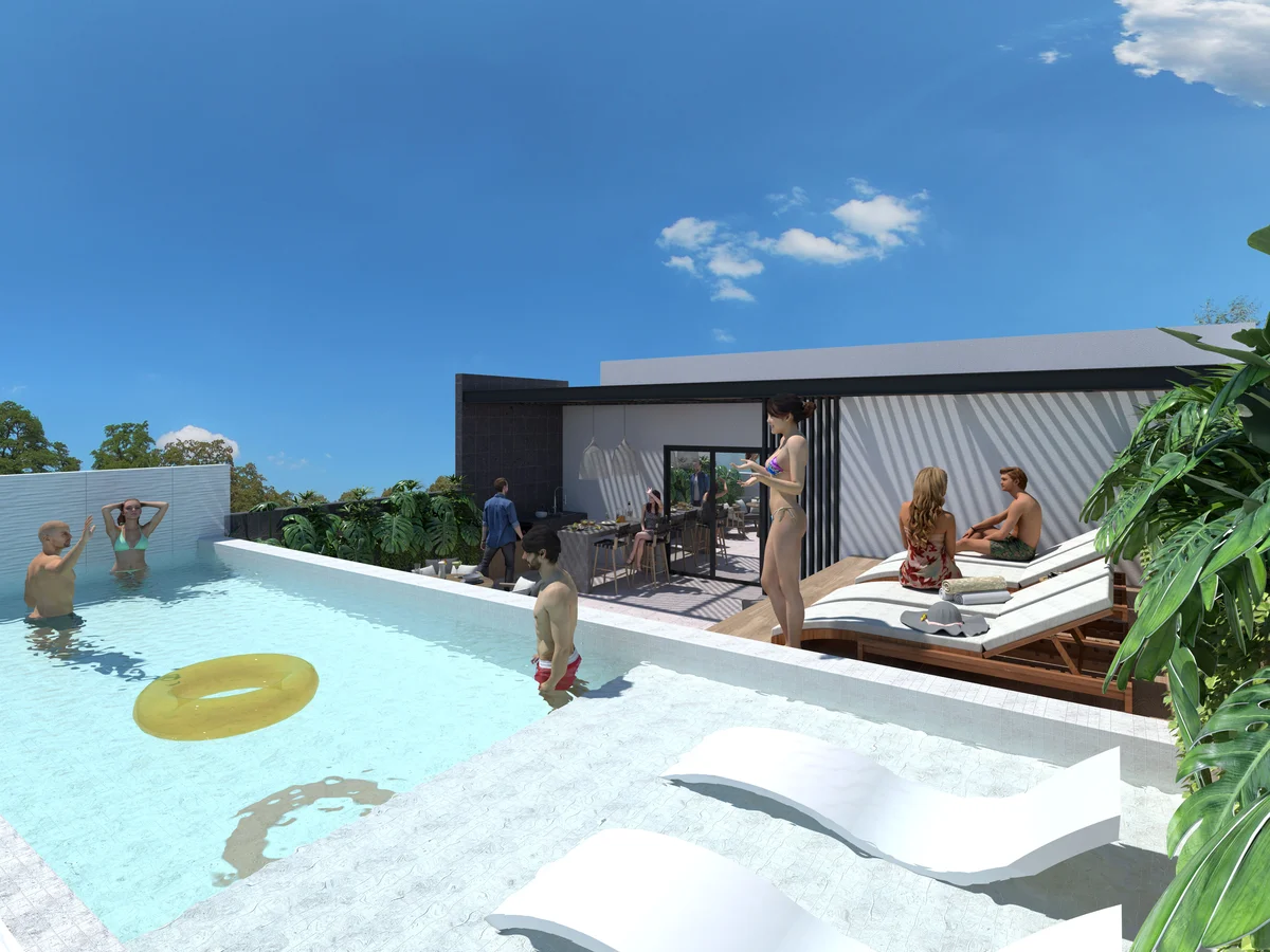 Image of Swimming Pool at Ola de Mar, featuring Rooftop Pool, Sundeck.