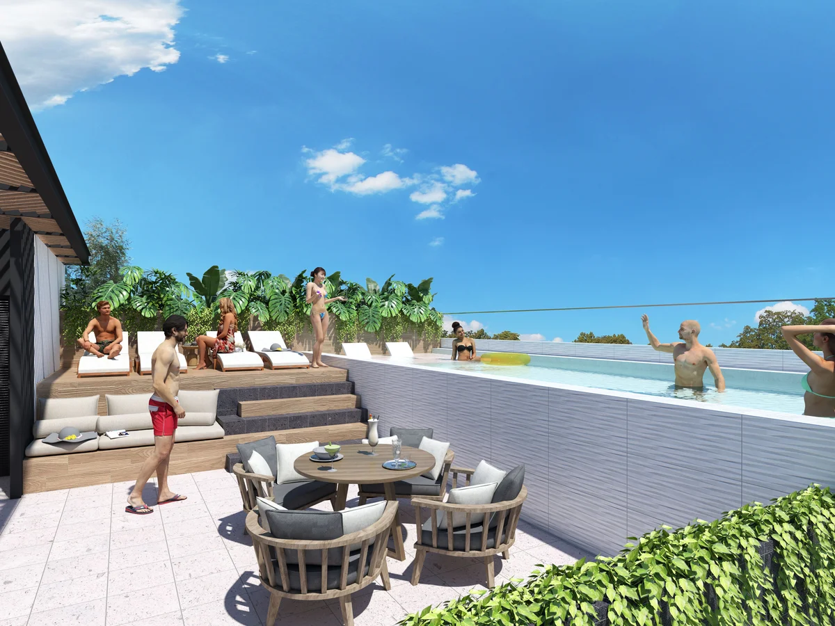 Image of Swimming Pool at Ola de Mar, featuring Rooftop Pool, Sundeck.
