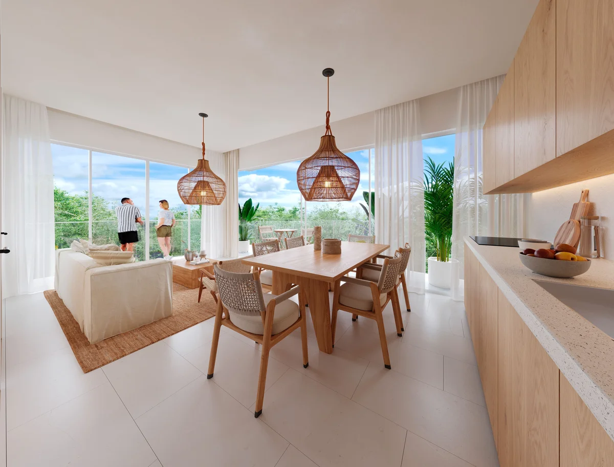 View of Open Concept Living at Menotto 11, showcasing Natural Light, Floor-to-Ceiling Windows.