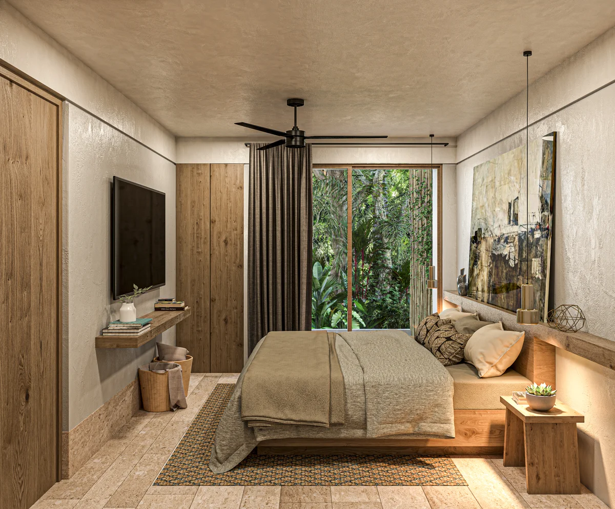 Image of a Bedroom Suite, featuring Jungle View and Stone Tile Floors.