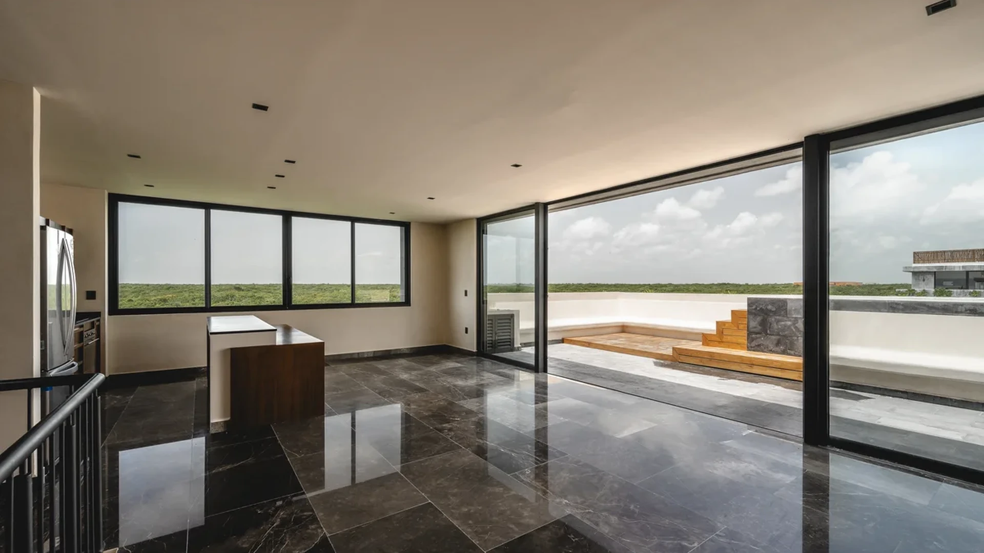 Image of Rooftop Terrace at Humana, featuring Open Concept Living, Marble Flooring.