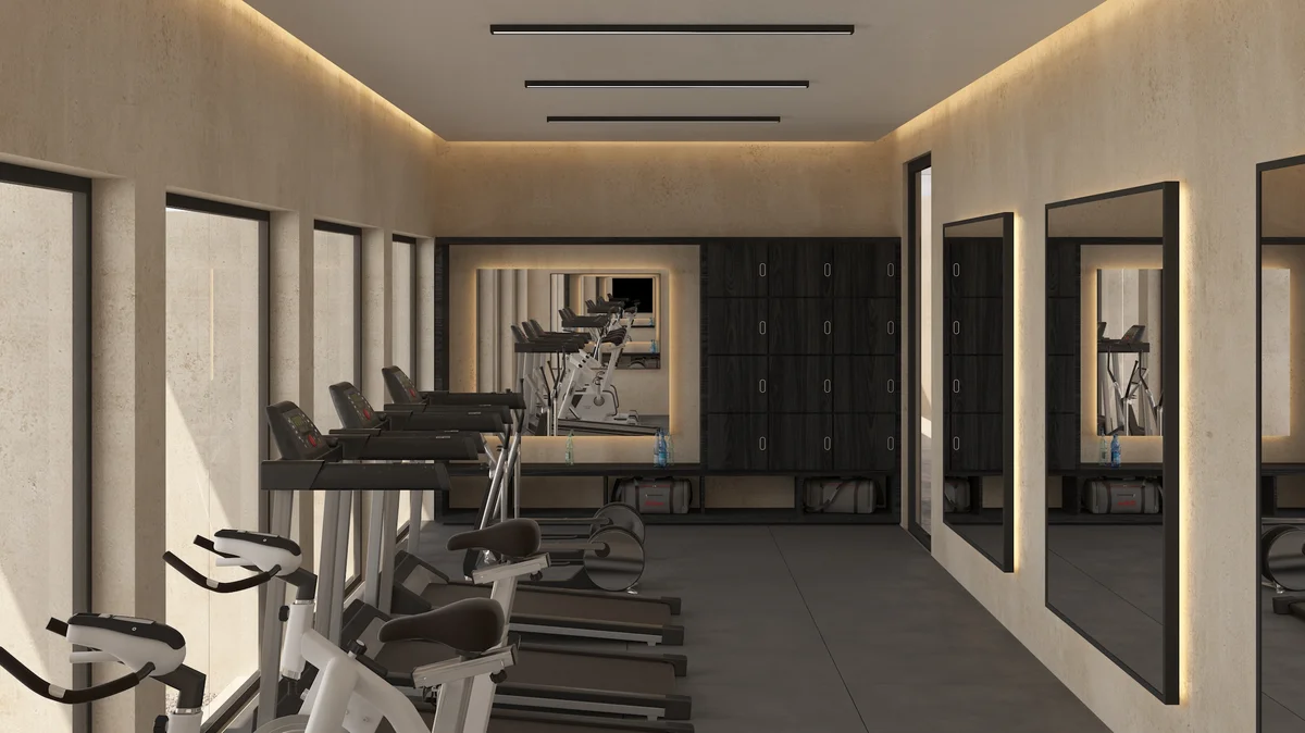 Image of Gym at Piedra de Mar, featuring Fitness Center, Modern Gym.