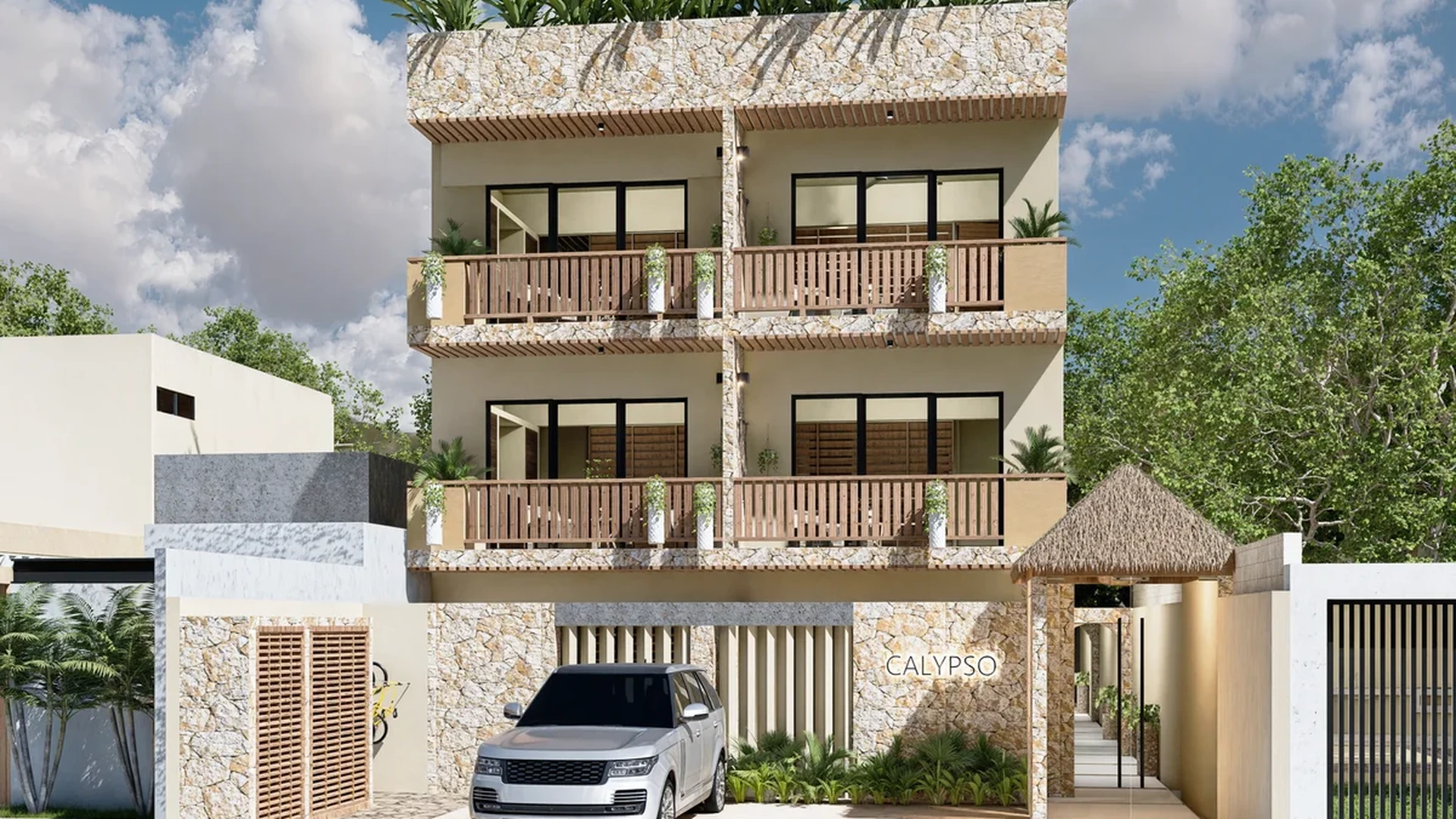 Image of Garden at Calypso, featuring Building Exterior, Modern Architecture.