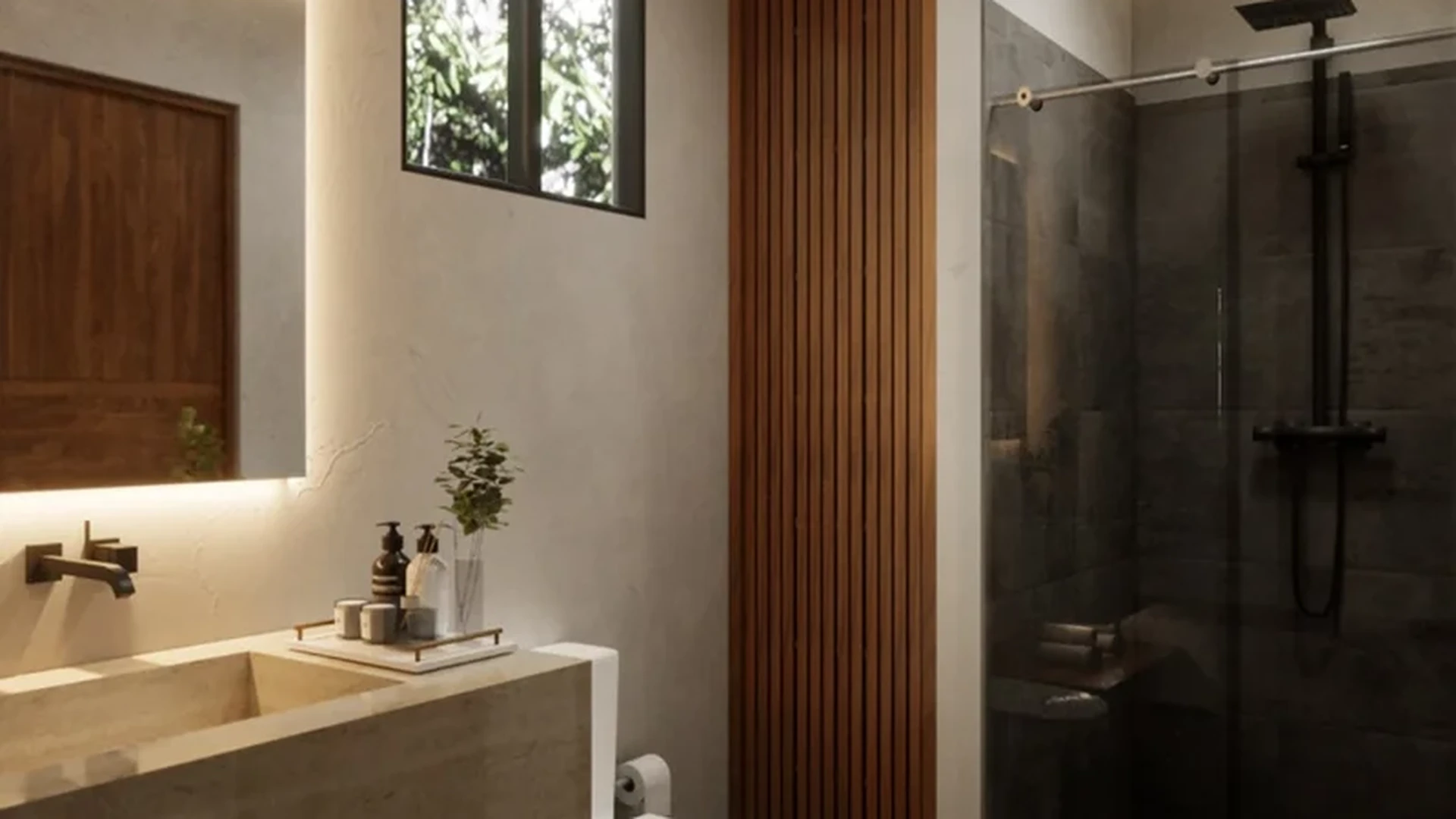 View of Modern Bathroom at Naia Naay, showcasing Spa Bathroom, Walk-in Shower.