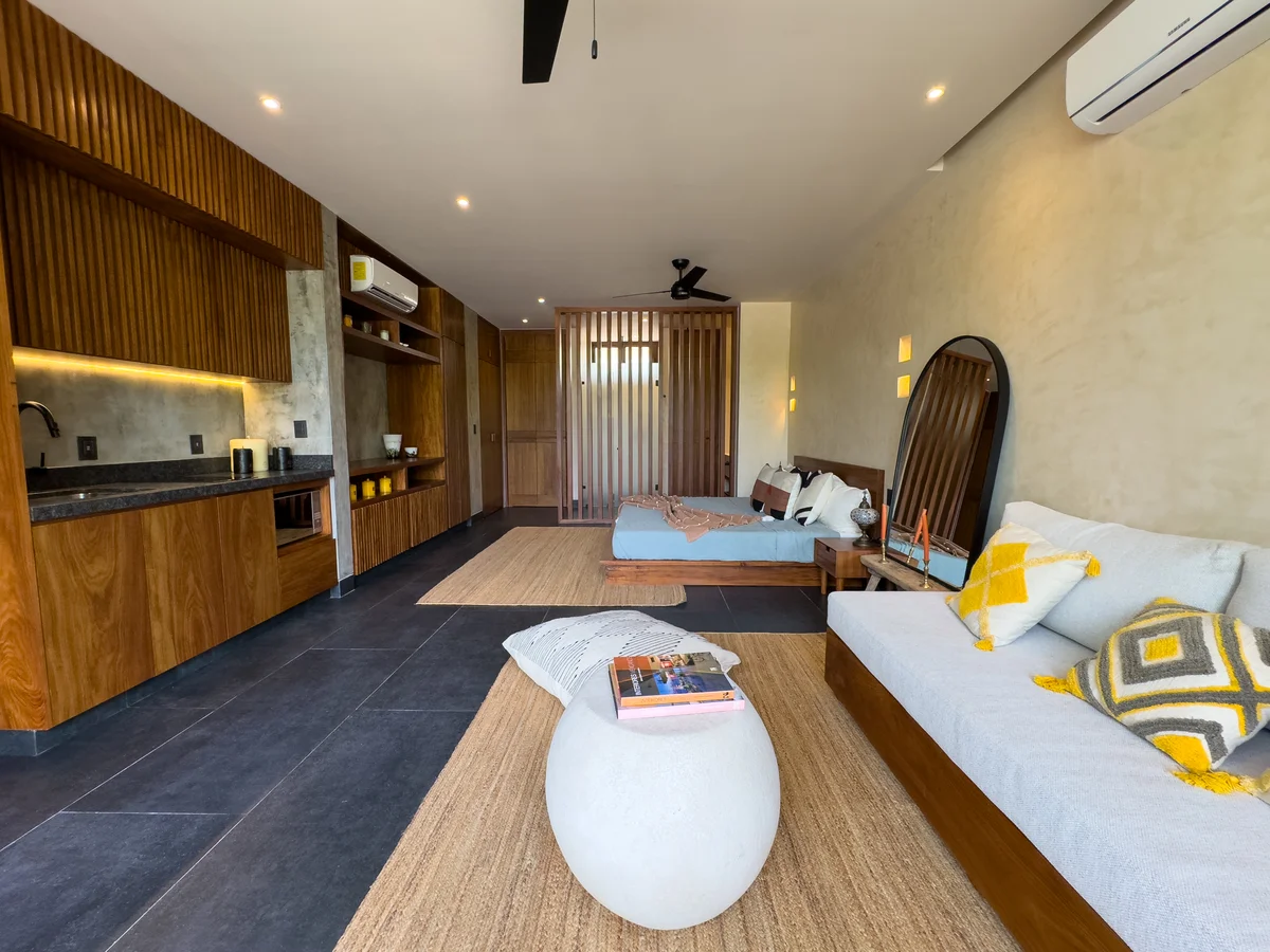 View of Studio Apartment at Mestiza 15, showcasing Modern Design, Open Concept Living.