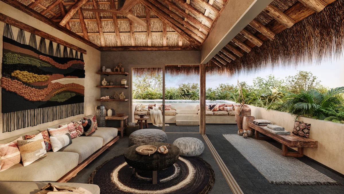 Image of Swimming Pool at Mestiza 15, featuring Indoor-Outdoor Living, Bohemian Decor.