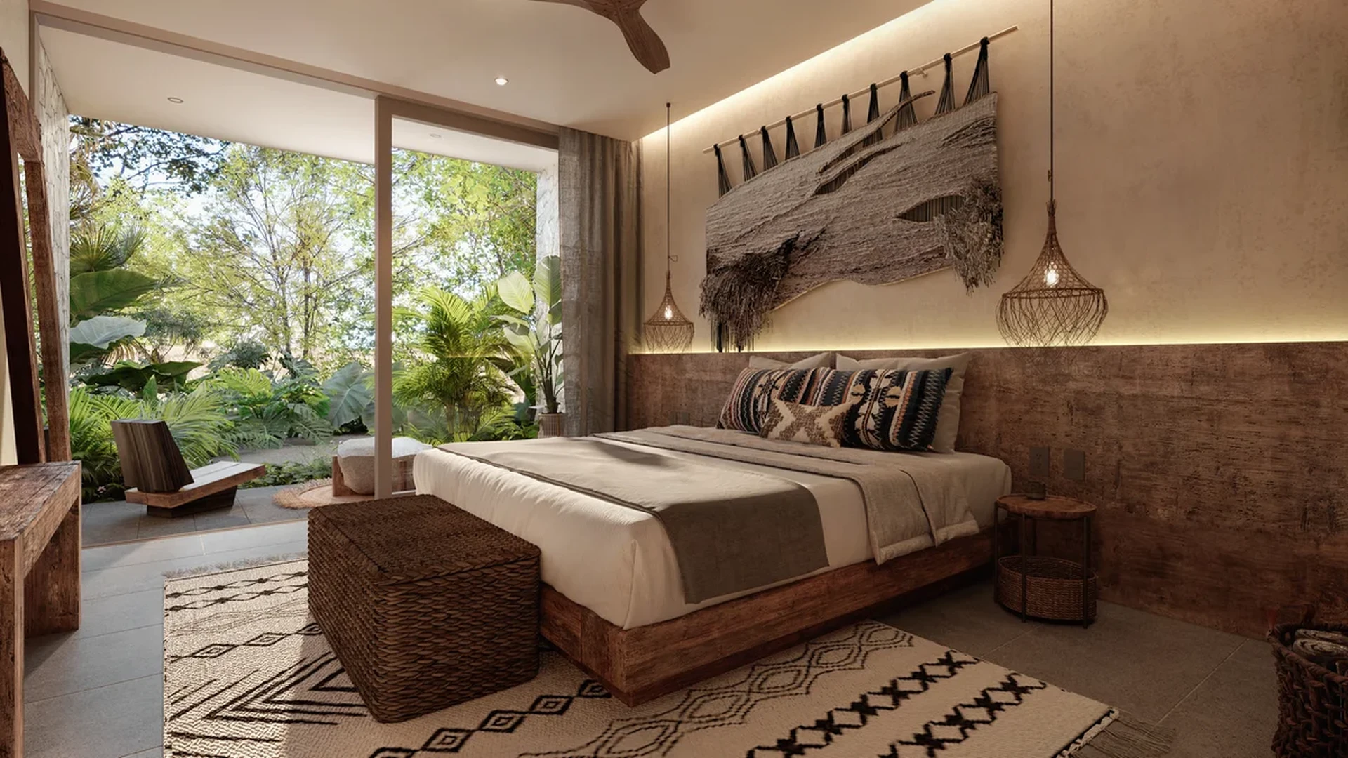 Image of Garden at Mestiza 15, featuring Boho Chic Bedroom, Indoor-Outdoor Living.