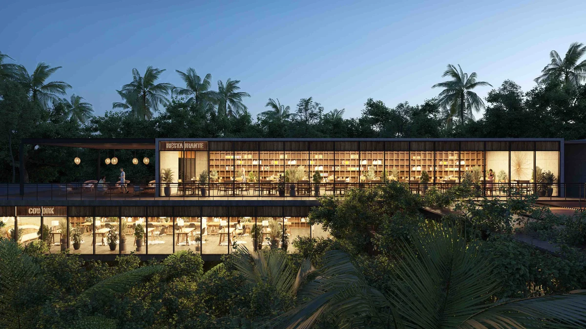 Image of Rooftop Terrace at View Towers, featuring Modern Architecture, Dusk Exterior.