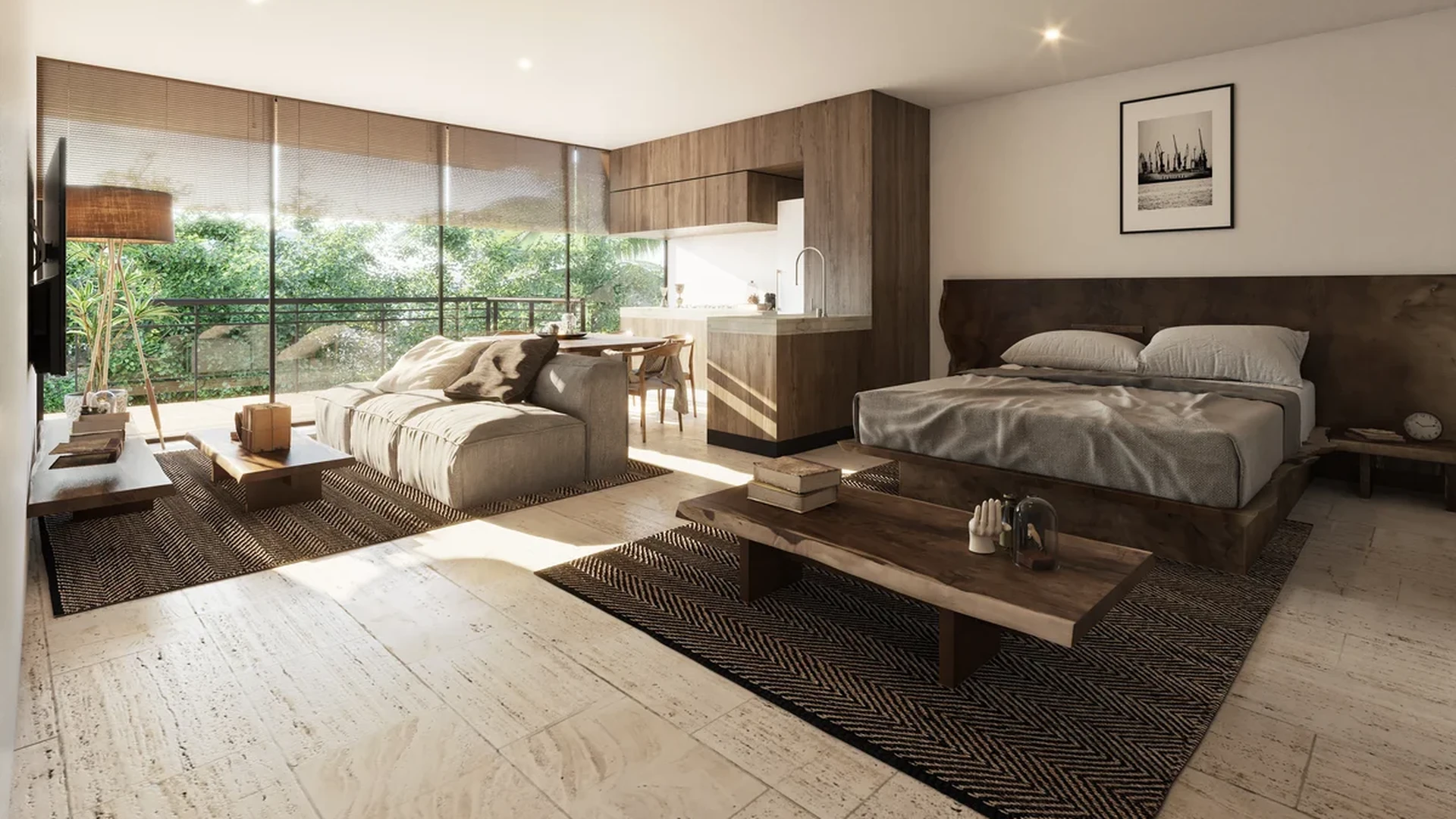 View of Studio Apartment at View Towers, showcasing Open Concept Living, Modern Interior Design.