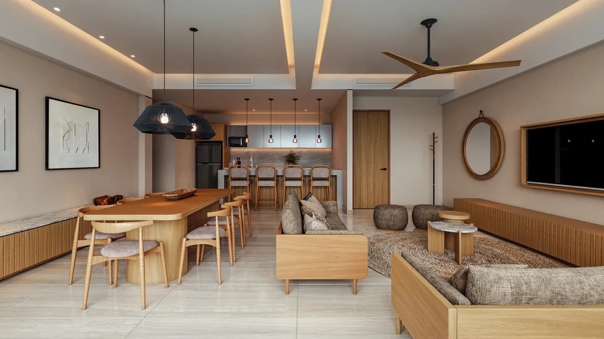 View of Open Concept Living at Inna Condos, showcasing Modern Interior Design, Spacious Dining Area.