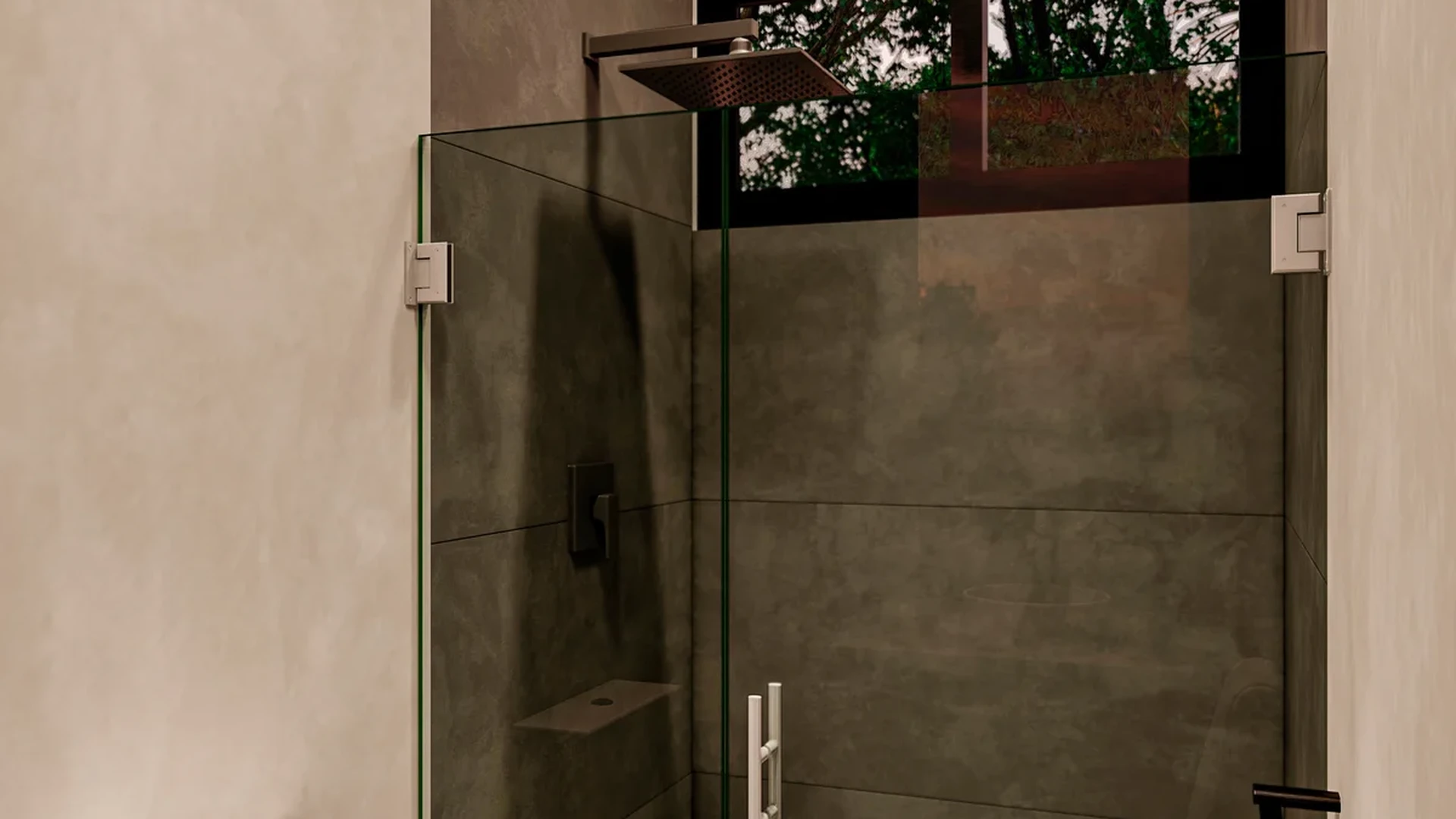 View of Modern Bathroom at Villas Aliada, showcasing Walk-In Shower, Glass Shower Enclosure.