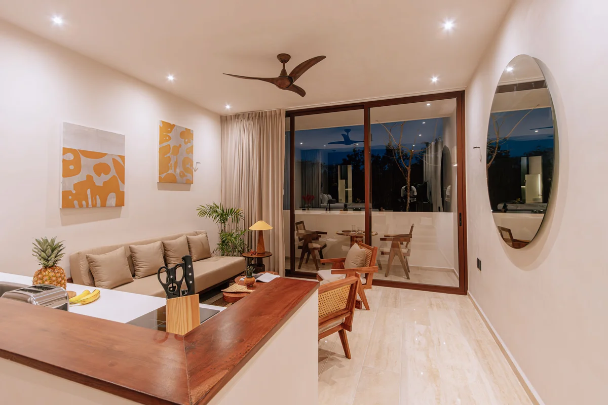 View of Open Concept Living at Bacab, showcasing Modern Apartment, Living Room.