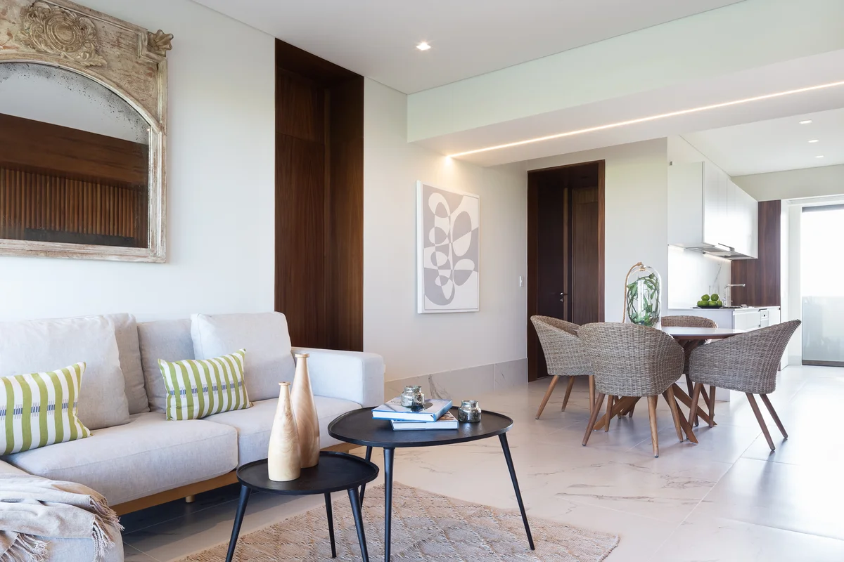 View of Open Concept Living at Woha, showcasing Modern Interior Design, Living and Dining Area.