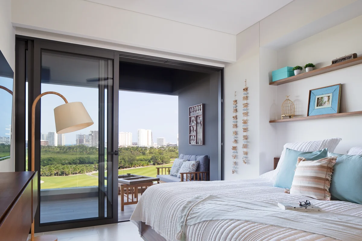 View of Bedroom with Balcony at Woha, showcasing Golf Course View, City View.