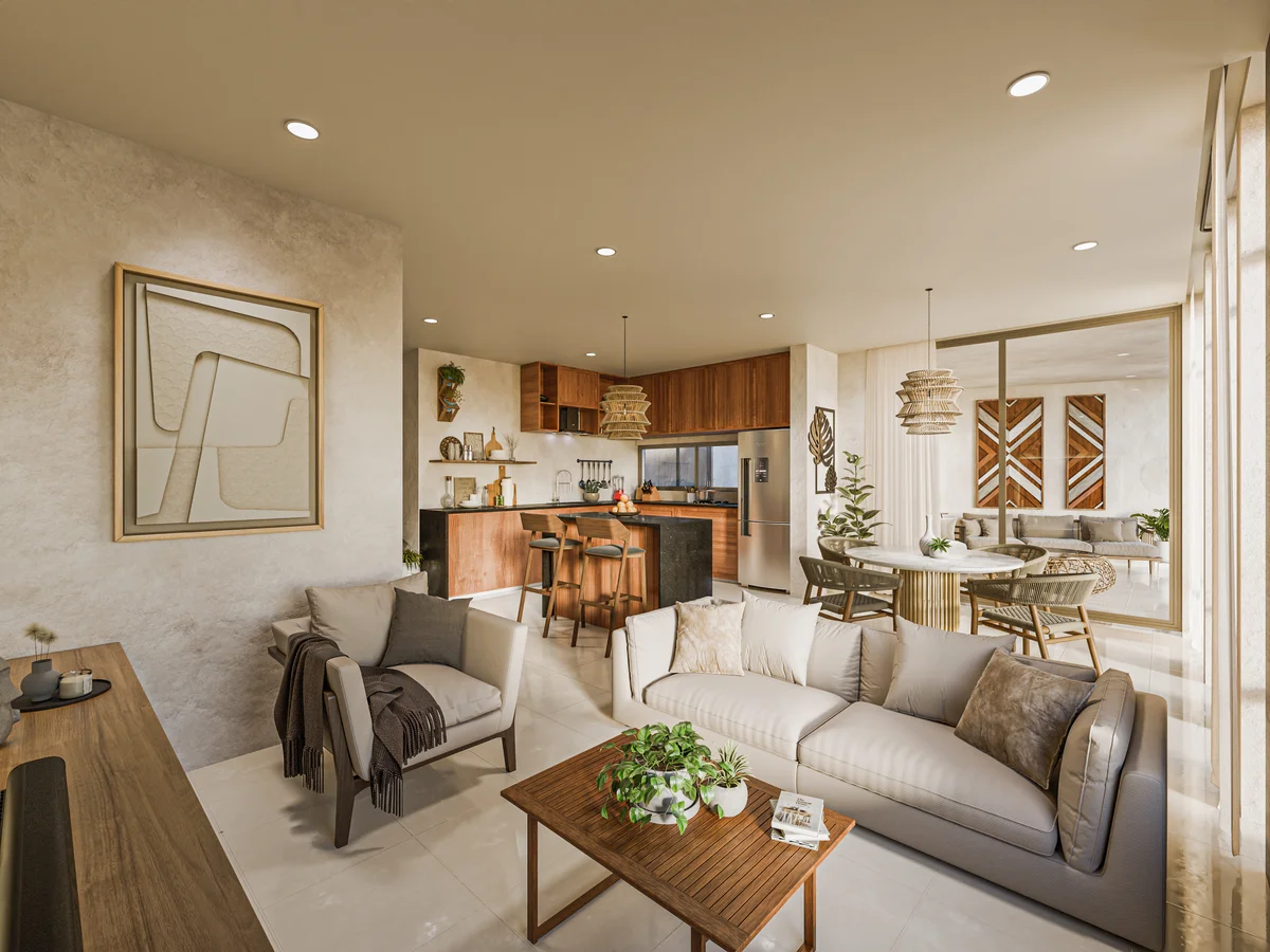View of Open-Concept Living at Laurel, showcasing Modern Kitchen, Kitchen Island.