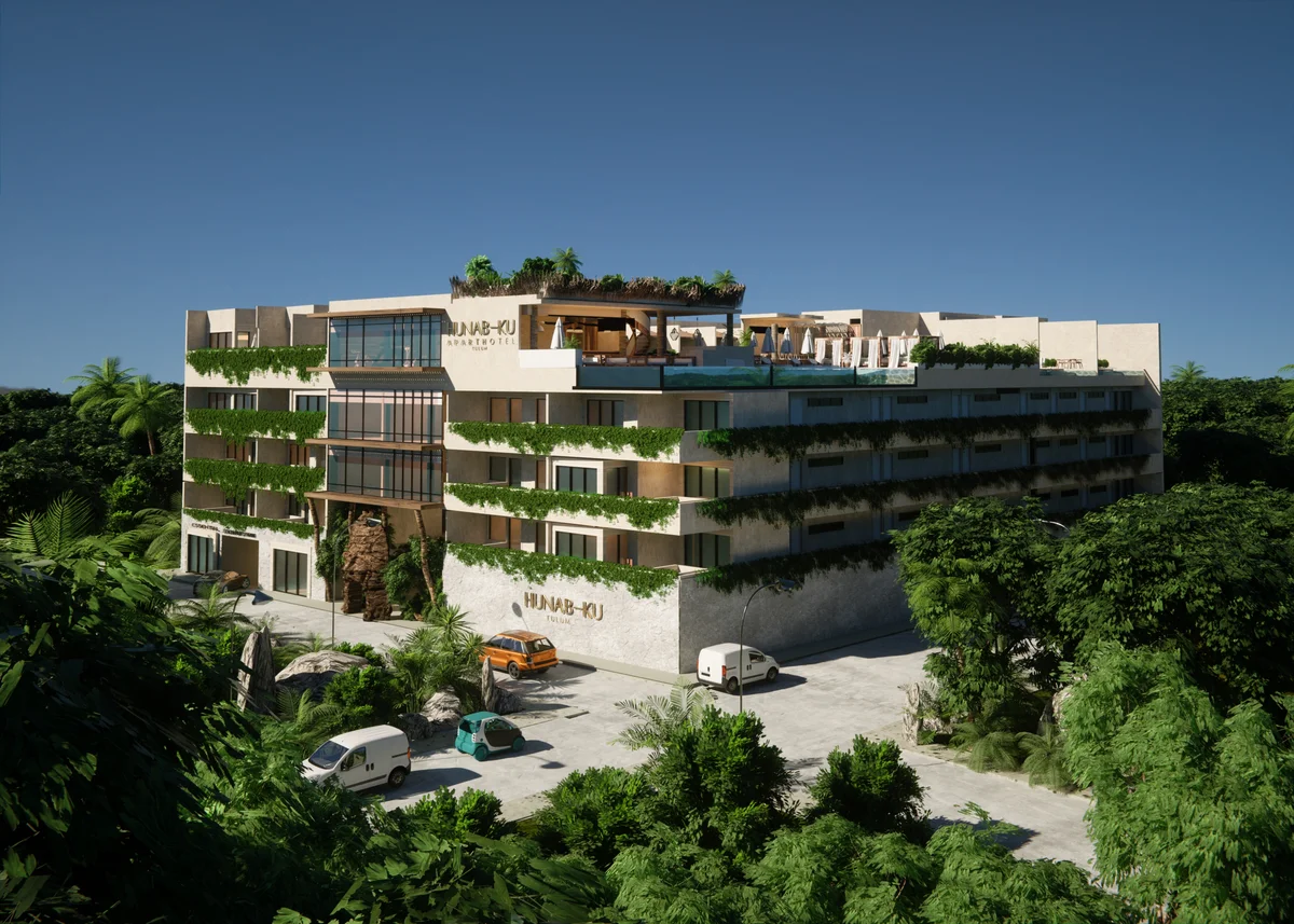 Image of Swimming Pool at Hunab Ku Sanctuary, featuring Building Exterior, Modern Architecture.