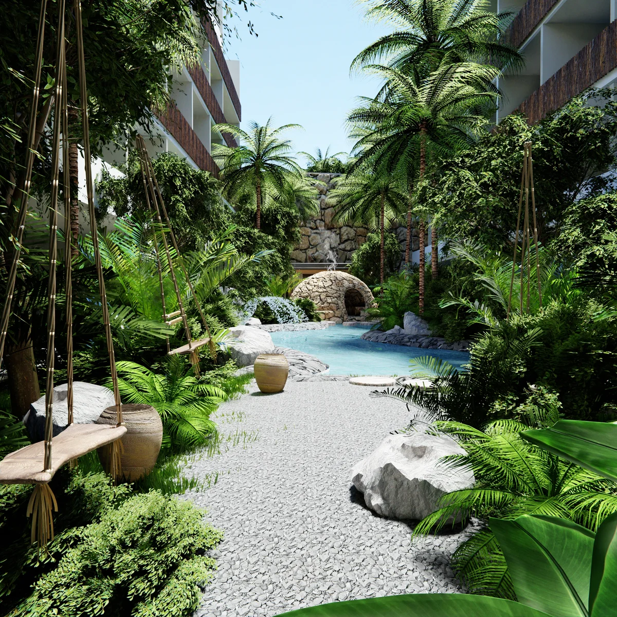 Image of Swimming Pool at Hunab Ku Sanctuary, featuring Tropical Garden, Resort Style Pool.