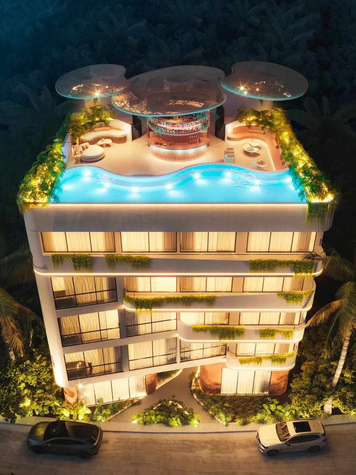 Image of Swimming Pool at The Curve, featuring Modern Architecture, Rooftop Pool.