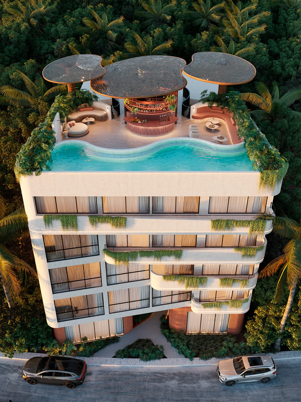 Image of Swimming Pool at The Curve, featuring Rooftop Pool, Luxury Apartments.