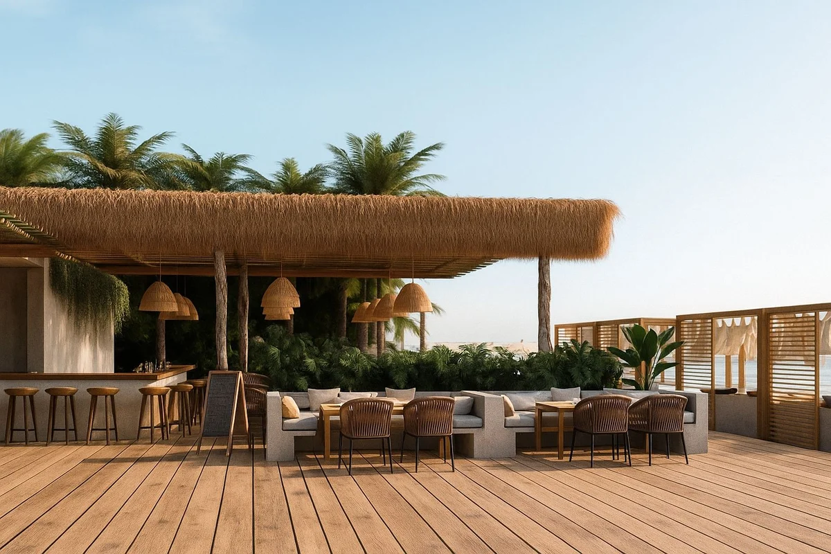 Image of Rooftop Terrace at Alux 33, featuring Outdoor Lounge, Beachfront Bar.