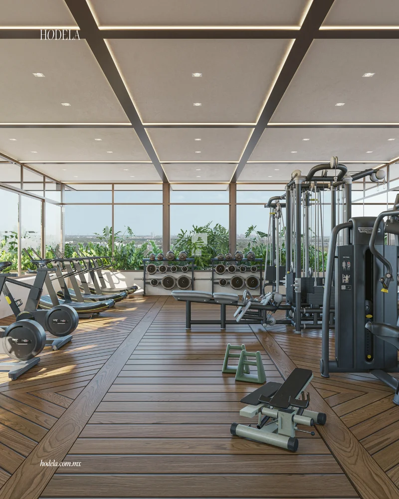 Image of Gym at Hodela, featuring Fitness Center, Modern Gym.