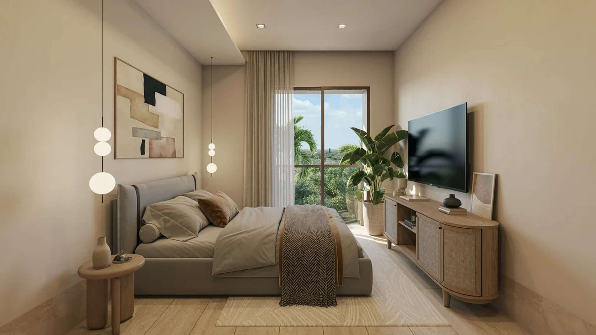 View of Modern Bedroom at Hodela, showcasing Luxury Interior, Natural Light.