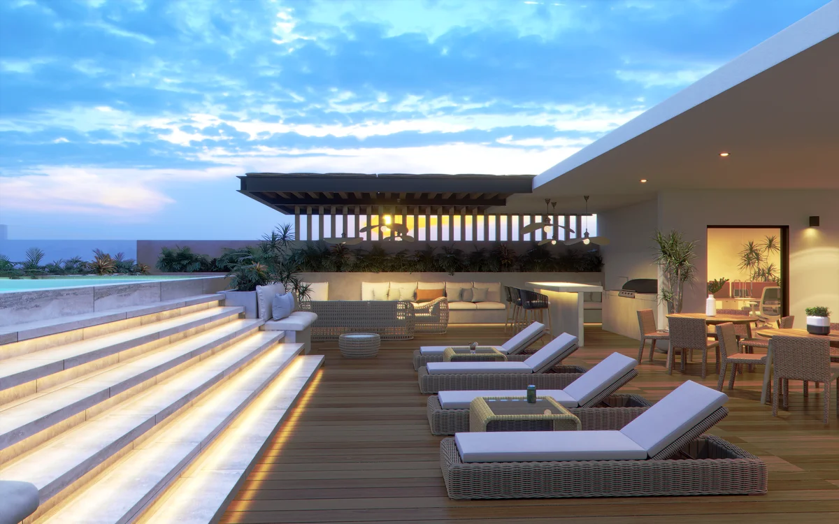 Image of Swimming Pool at Distrito Playa, featuring Rooftop Terrace, Luxury Amenity.