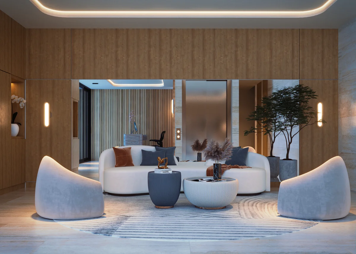 Image of Lounge at Distrito Playa, featuring Luxury Lounge, Modern Interior Design.