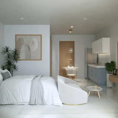 View of Studio Apartment at Musa del Puerto, showcasing Modern Interior, Open Concept Living.