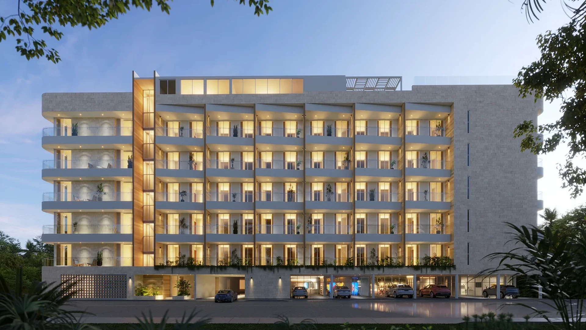 Image of Parking at Musa del Puerto, featuring Modern Architecture, Apartment Building Exterior.