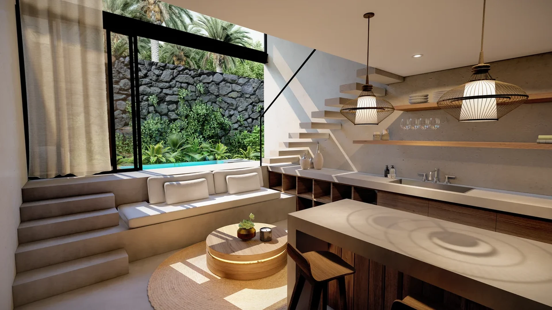 Image of Swimming Pool at Gold Garden, featuring Modern Interior Design, Sunken Living Room.