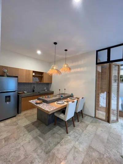 View of Kitchen Dining Combo at Paam Cheel, showcasing Modern Kitchenette, Open Concept.