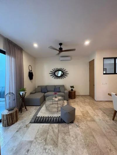 View of Living Room at Paam Cheel, showcasing Modern Decor, Sectional Sofa.