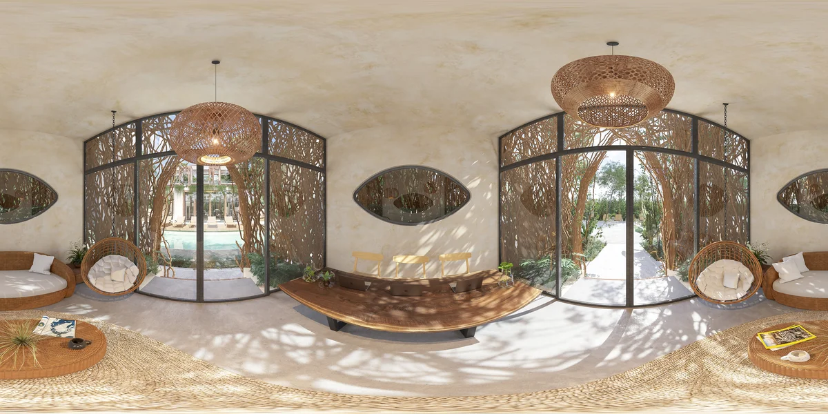 Image of Swimming Pool at Paam Cheel, featuring Amenity Lounge, Bohemian Decor.