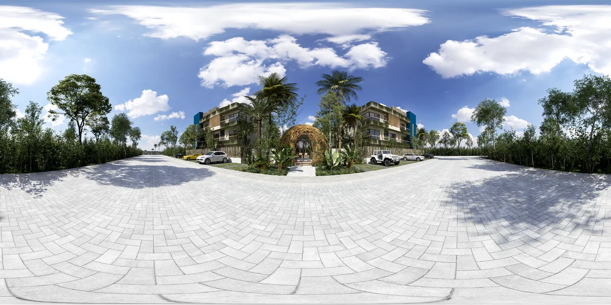 Image of Lobby at Paam Cheel, featuring Modern Apartment Building, Tropical Architecture.