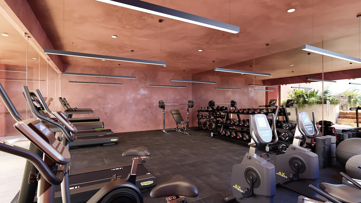 Image of Gym at Ikuku, featuring Fitness Center, Modern Gym.