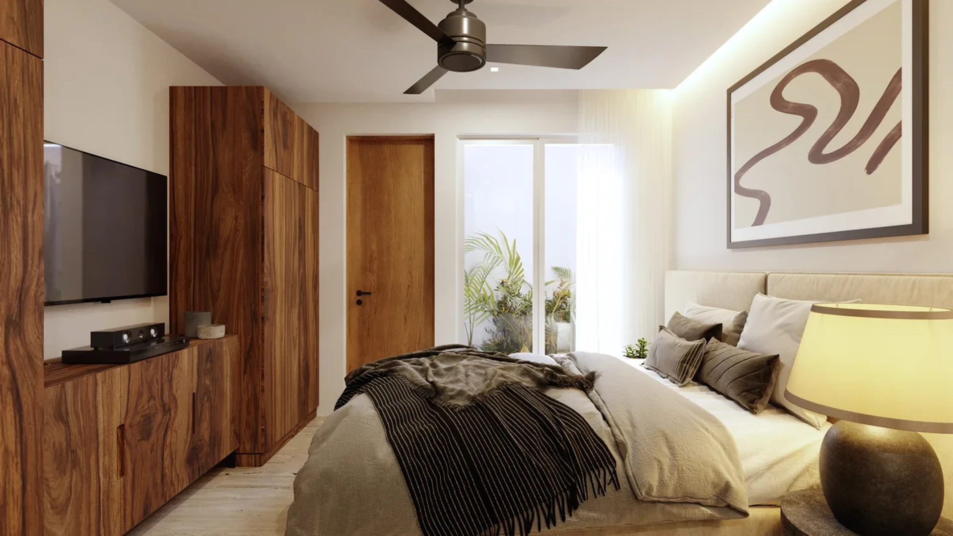 Image of Garden at Ikuku, featuring Modern Bedroom, Wood Cabinetry.