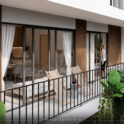 View of Modern Apartment at Okom, showcasing Private Balcony, Indoor-Outdoor Living.