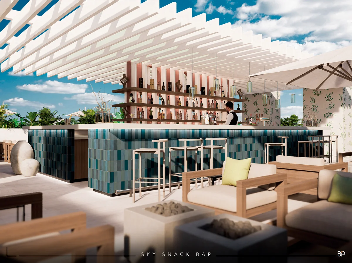 Image of Rooftop Terrace at Okom, featuring Rooftop Bar, Outdoor Lounge.