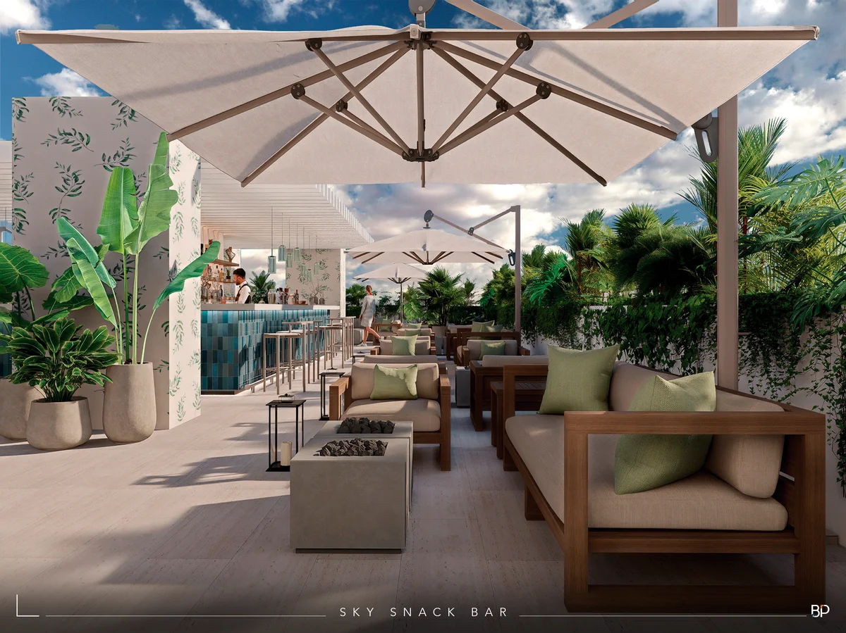 Image of Rooftop Terrace at Okom, featuring Rooftop Bar, Outdoor Lounge.