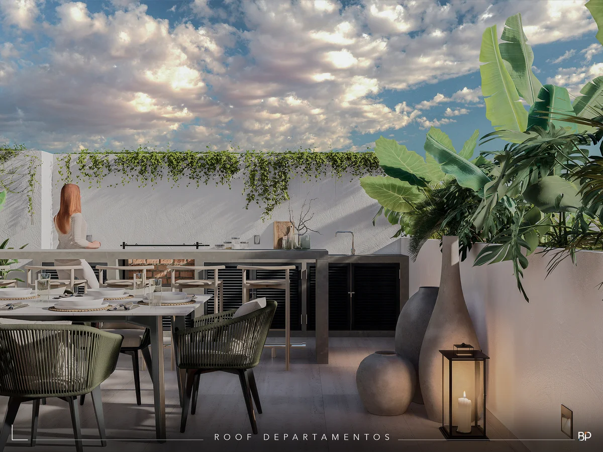 Image of Rooftop Terrace at Okom, featuring Rooftop Terrace, Outdoor Dining.