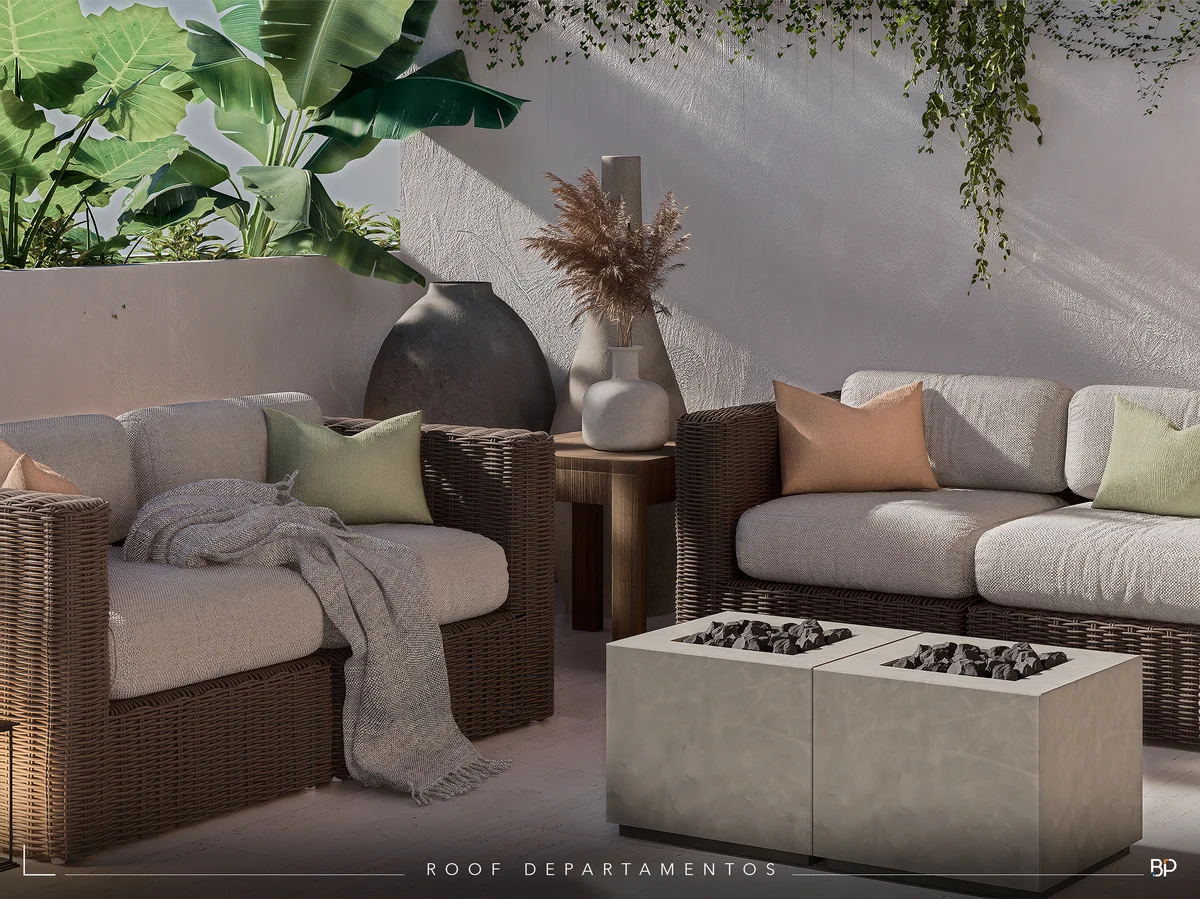 Image of Rooftop Terrace at Okom, featuring Rooftop Terrace, Outdoor Lounge.