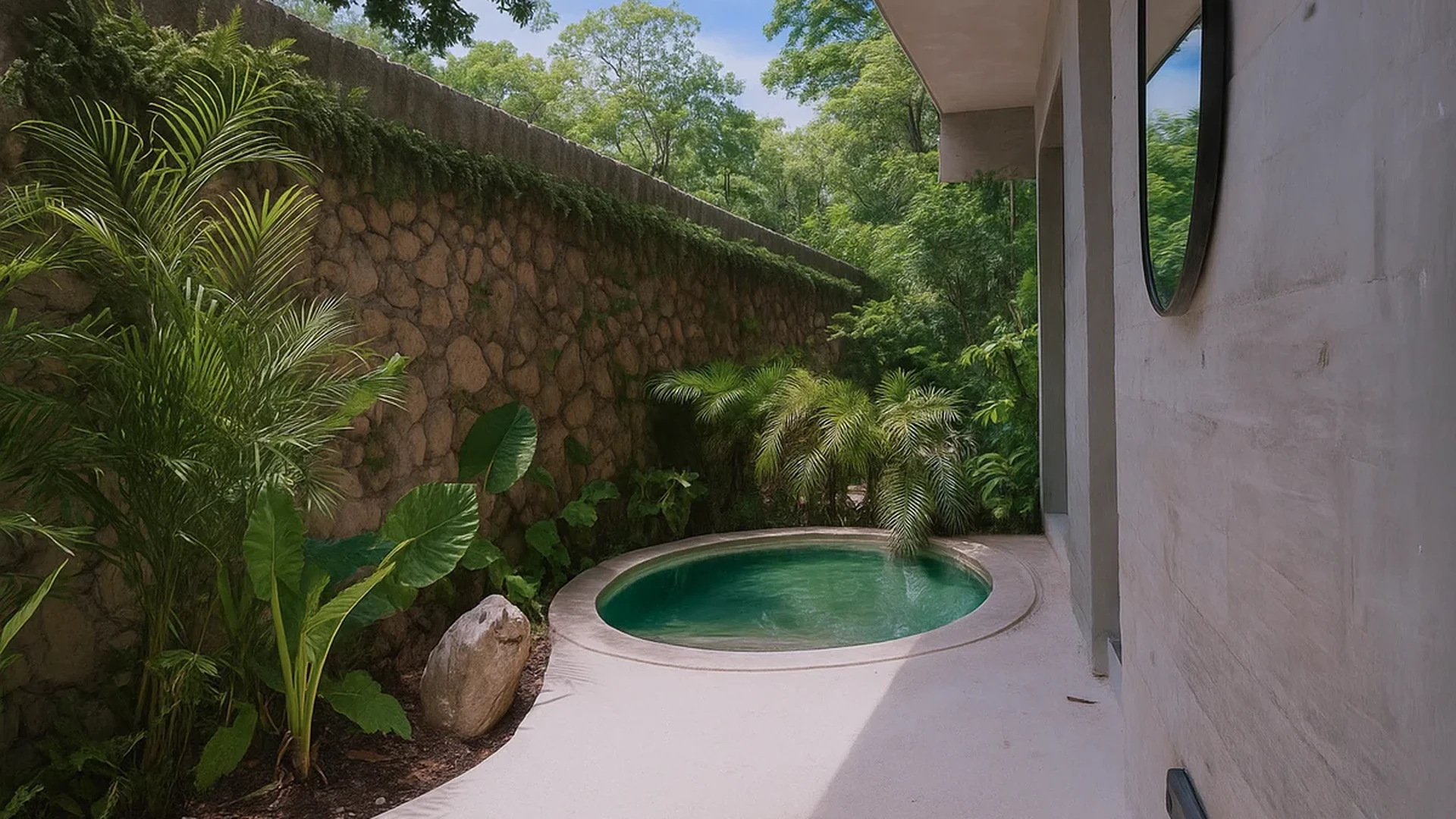 Image of Swimming Pool at Xatum, featuring Private Plunge Pool, Stone Wall Patio.
