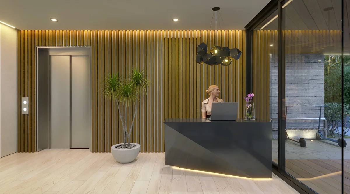 Image of Lobby at Blu 38, featuring Modern Lobby, Concierge Desk.