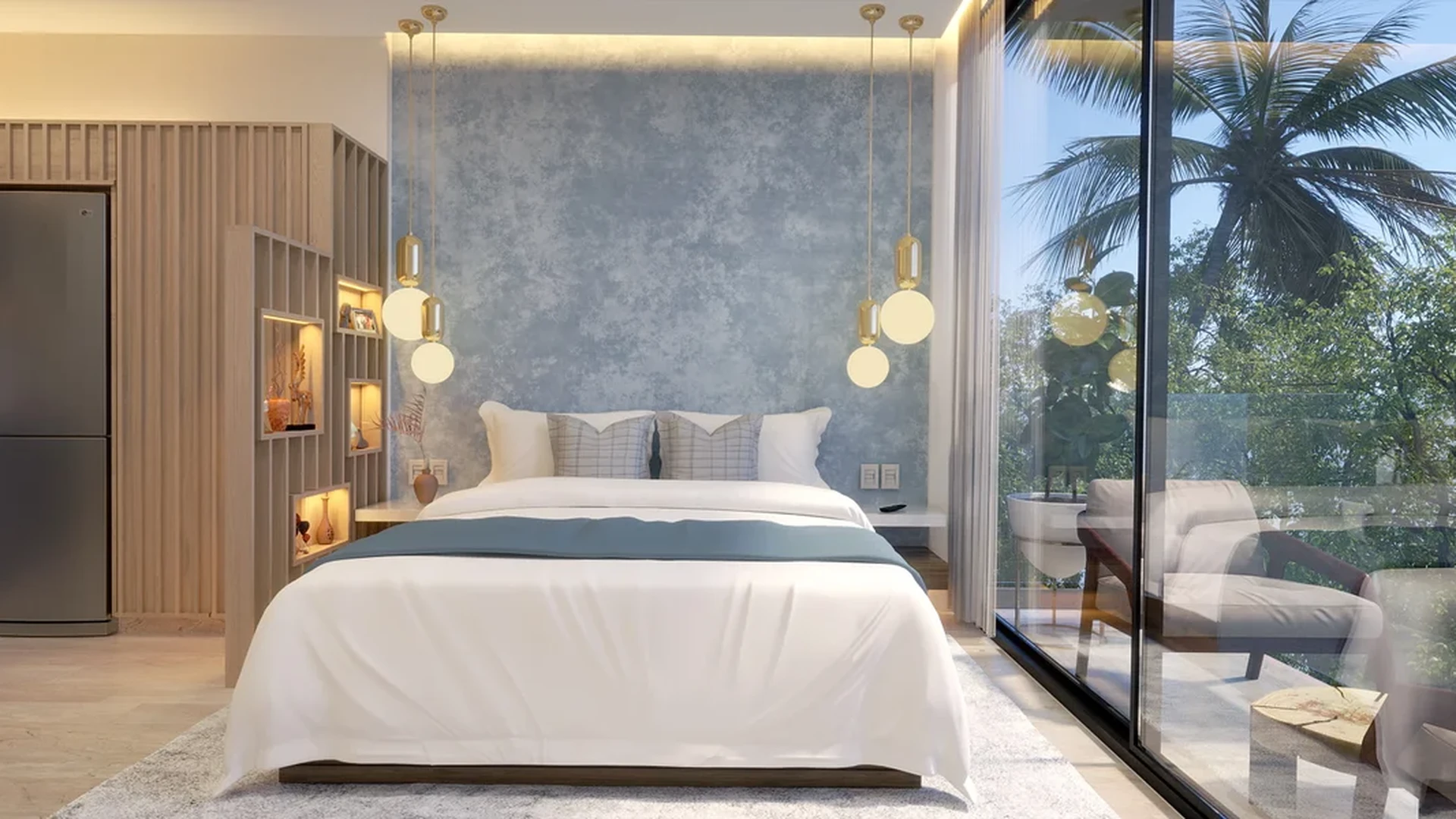 Image of Garden at Blu 38, featuring Modern Bedroom, Studio Apartment.