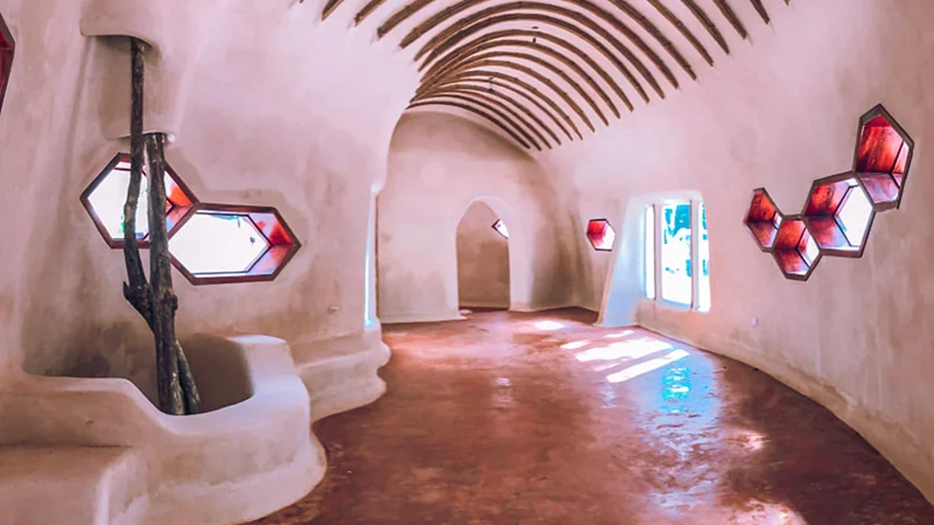 View of Unique Architecture at Green Dream, showcasing Organic Design, Curved Walls.