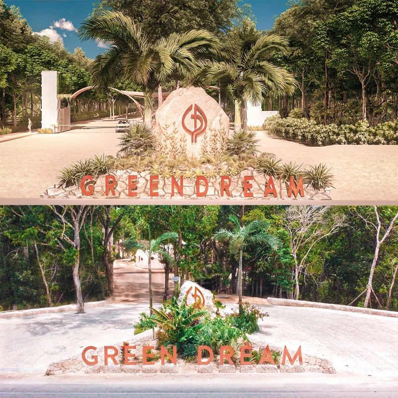 Image of Security at Green Dream, featuring Gated Community Entrance, Landscaped Entry.