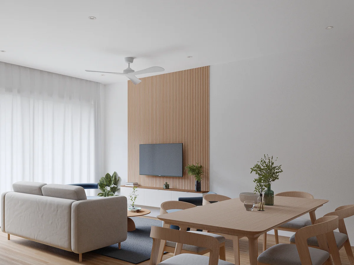View of Open Concept Living at Kalani 25, showcasing Modern Dining Area, Living Room.