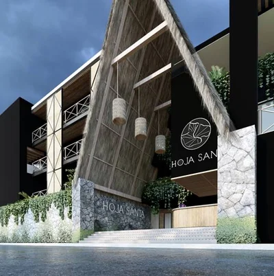 Image of Lobby at Hoja Santa, featuring Building Entrance, Modern Architecture.